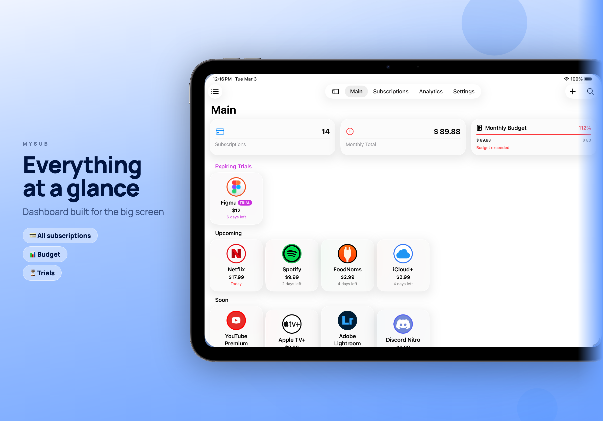 MySub iPad screenshot 1